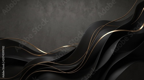 Luxury black and gold abstract background with flowing waves and elegant metallic lines