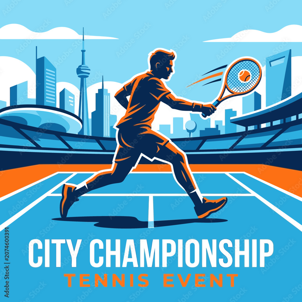 Fototapeta premium Dynamic Tennis Player in Urban Stadium Championship Event Action