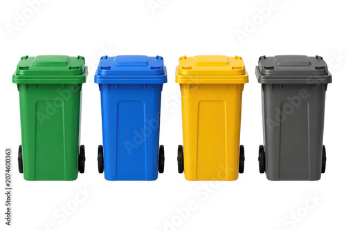 Quadro su tela Four colored wheelie bins for recycling and waste