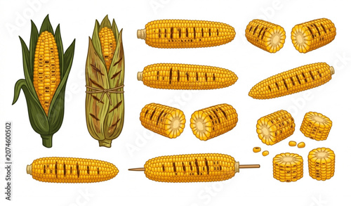 Foto Grilled Corn on the Cob Vector Illustration EPS 10 Roasted Sweet Corn Isolated o
