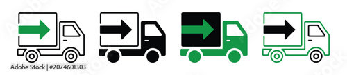 Photos Delivery truck icon set, logistics and shipping vehicle symbols with directional arrows for transportation services and courier vector design