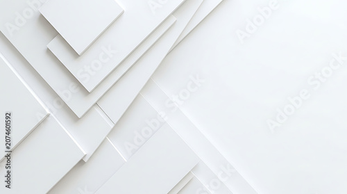 White geometric background with layered square and rectangular shapes creating abstract pattern.