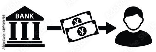 Tableau sur toile Bank loan icon with yen currency and person avatar, financial transaction vector