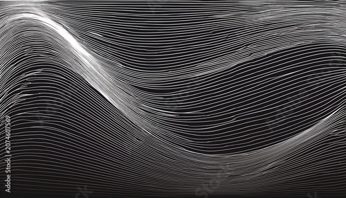 Abstract Vector Woodcut Engraving Undulating Lines Horizontal Banner Vintage Monochrome Texture With Hatching And Smooth Wave Layer