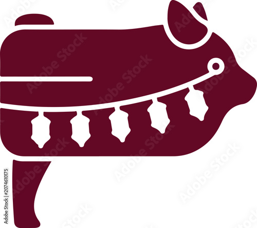 Maroon pig icon with festive necklace