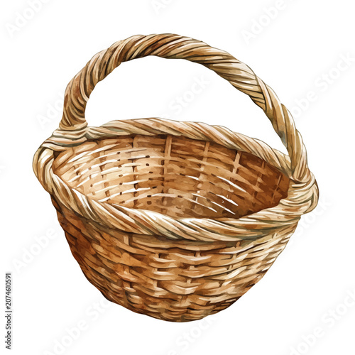 Pulasan Basket, delicate watercolor illustration vector with soft and elegant colors, isolated on a white background.