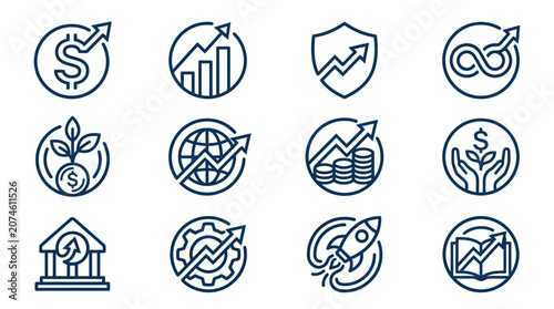 Modern IconaStudio financial logo design featuring stylized dollar sign and circular growth element for professional investment and banking branding minimalist solid color composition
