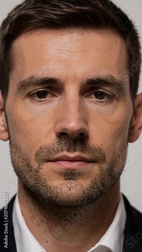 A close-up portrait of a man with a puzzled expression, holding his glasses in front of his mouth