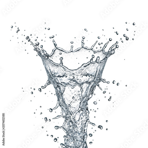 Vertical liquid water splash isolated on a transparent background. Ideal for beverage advertising, product packaging, freshness concepts, graphic design, digital artwork, visual effects, and creative 