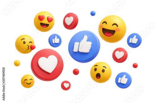 Floating social media reaction emojis and like buttons