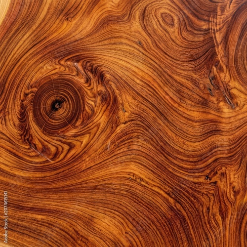 Swirling warm brown wood grain texture with knots.