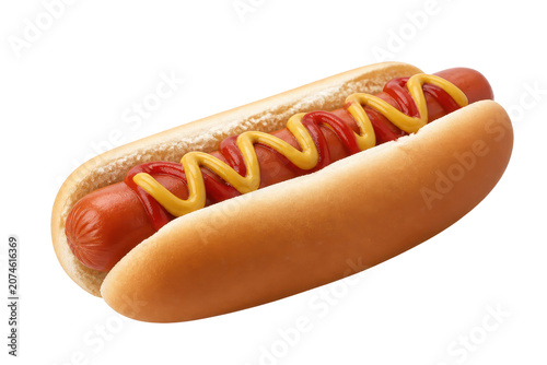 Foto Hot dog with ketchup and mustard in soft bun