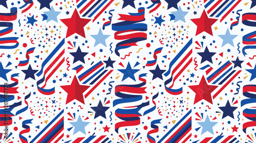 Obraz na plátne Vibrant seamless vector illustration featuring red and blue stars combined with