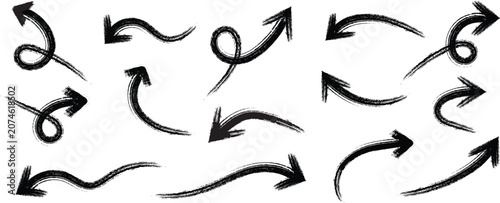 Obraz na plátně Collection arrow bold brush  up drawn curved arrows