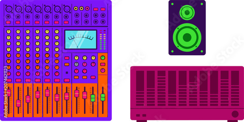 Photos Professional Audio Sound System Vector Element Set with Multi Channel Mixing Con