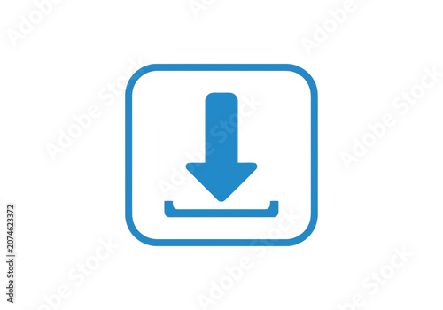A very important and fine magic blue download icon with arrow silhouette pointing downwards in a square box