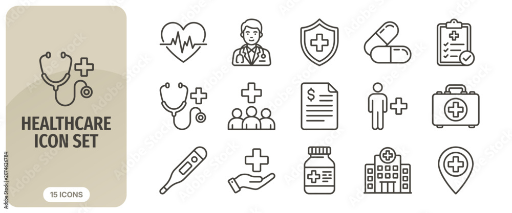 Fototapeta premium Healthcare icon set, medical line icons collection, vector illustration