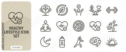 Bild auf Leinwand Healthy lifestyle icon set, fitness, diet, wellness, yoga, nutrition, sport, vec