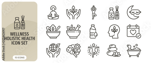 Fotografía Wellness holistic health icon set, linear style icons for healthy lifestyle, alt