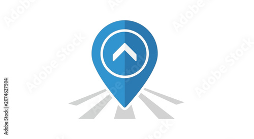 Location marker with upward arrow on road, navigation concept