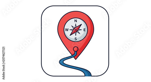 Location Pin with Compass and Winding Path Icon