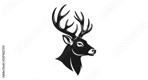 Majestic Stag Head Silhouette, Elegant Antlers, Wildlife Emblem