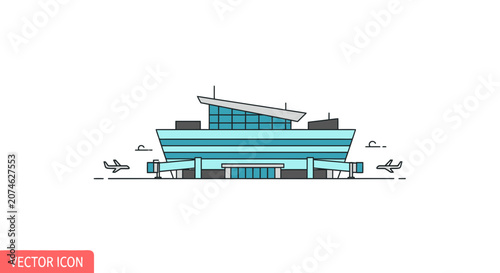 Modern Airport Building with Jet Bridges and Airplanes
