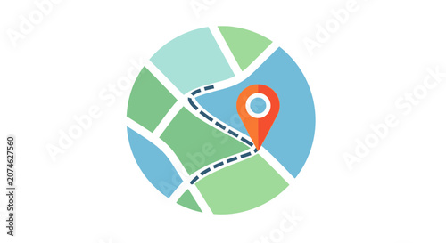 Map Navigation Icon: Location Pin and Route