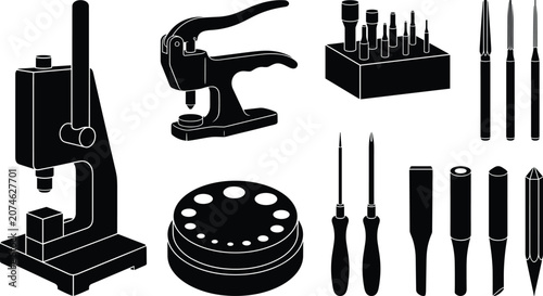 Cuadro en lienzo Professional leathercraft heavy duty press machines punch cutters and workshop h