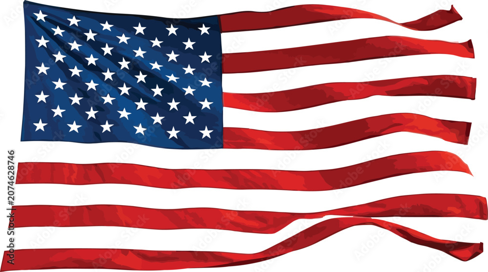 Fototapeta premium Happy labor day watercolor illustration with american flag patriotic holiday greeting