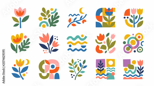 Comprehensive Collection of Abstract Floral and Organic Shapes in bright studio