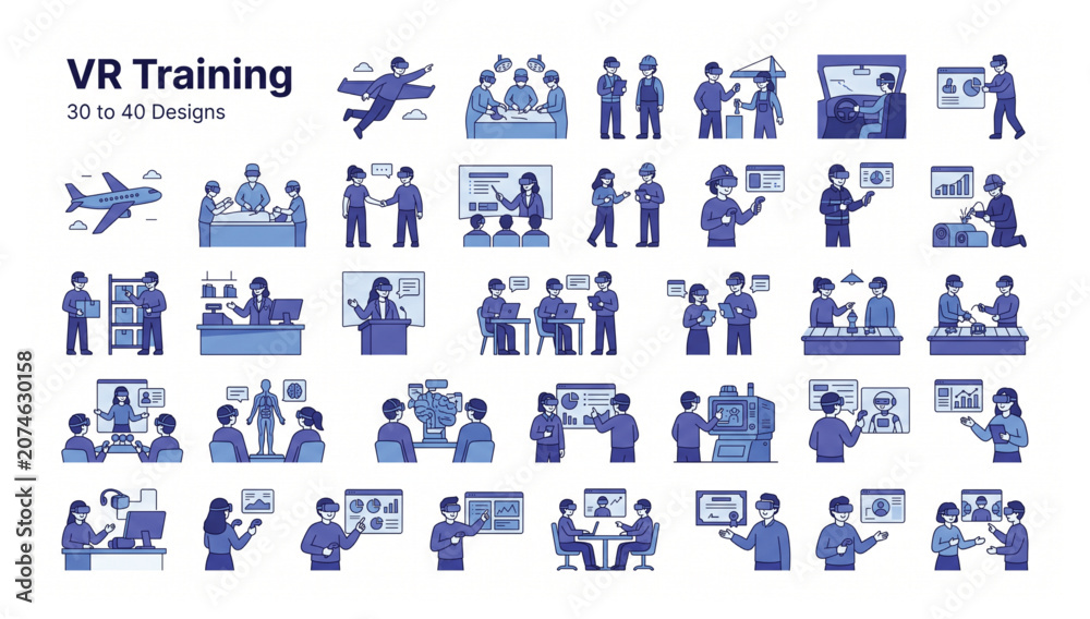 Fototapeta premium Vocational and technical training skills flat illustration set with training vocational technical education learning business industry workplace professional development corporate