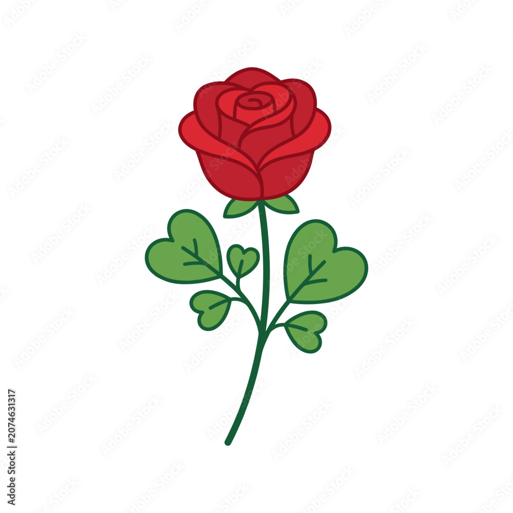 Obraz premium Red rose flower flat design illustration
