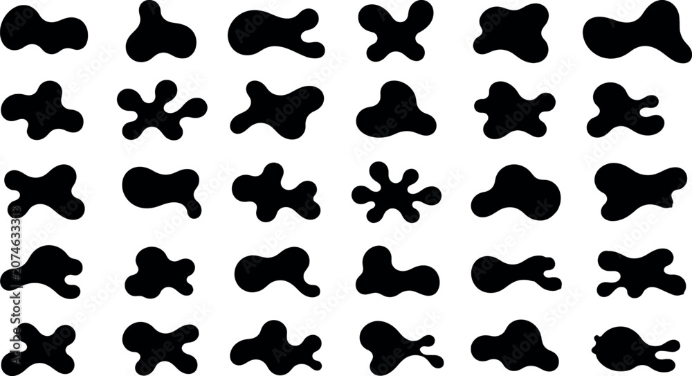 Fototapeta premium Set of black organic liquid blob shapes on a white background