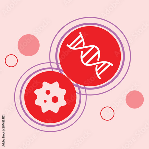 Conceptual icon depicting DNA strands and cellular analysis