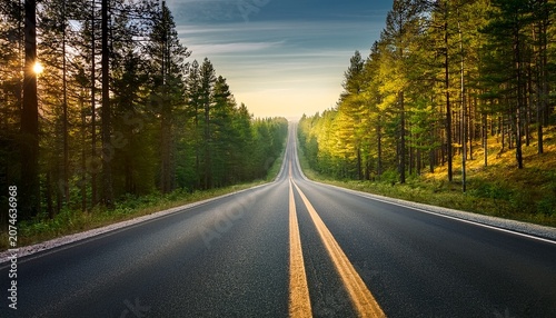 A Long Road Through The Forest Leading To The Horizon