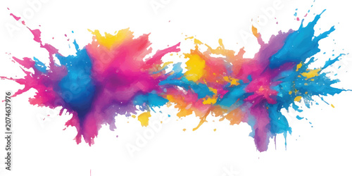 Artistic abstract watercolor background featuring colorful ink splashes and vibrant paint splatters as a vector illustration design element on a white texture