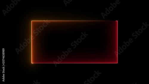A colorful Rectangle neon animation . Rectangle frem icon. Abstract background simple line animation on black background. rectangle frem icon