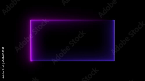 A colorful Rectangle neon animation . Rectangle frem icon. Abstract background simple line animation on black background. rectangle frem icon