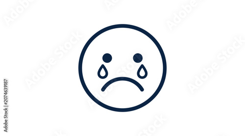 Foto Crying face icon with teardrops simple line art on white background