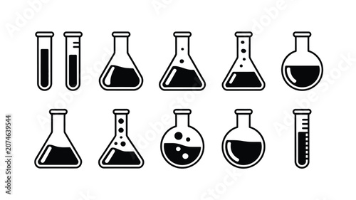 Tableau sur toile Laboratory glassware icons set with chemical test tubes Erlenmeyer flasks and ro