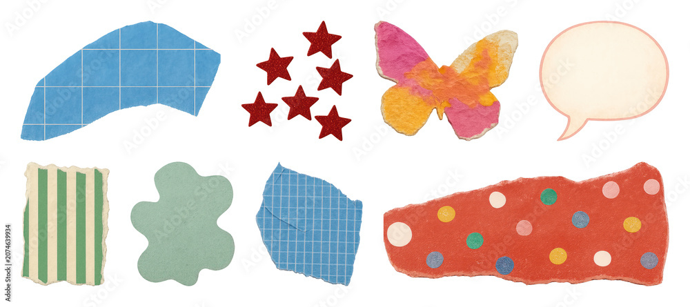 Fototapeta premium PNG Colorful paper cutout shapes and speech bubble collage set, transparent background