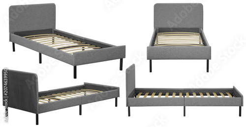 Fotografie Modern bed with slatted base isolated on transparent background