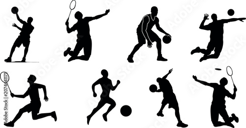 Konstfotografi Sports Silhouettes Collection: A dynamic compilation of silhouettes showcasing athletes engaged in various sports, capturing the essence of movement and athletic prowess EPS file