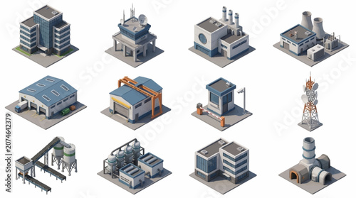 Foto Isometric Industrial Buildings and Factories Collection.