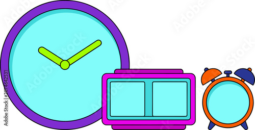 Tableau sur toile Time Tracking Clock Vector Element Set with Round Wall Clock Retro Twin Bell Ala