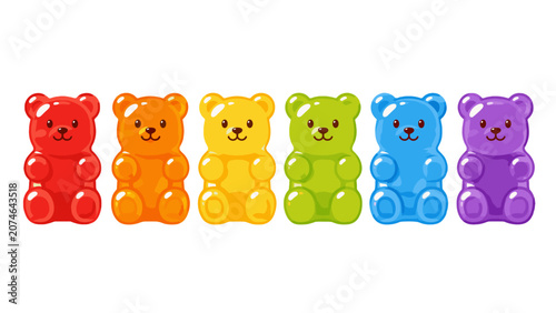 Photos Colorful gummy bear candy set in glossy cartoon vector style
