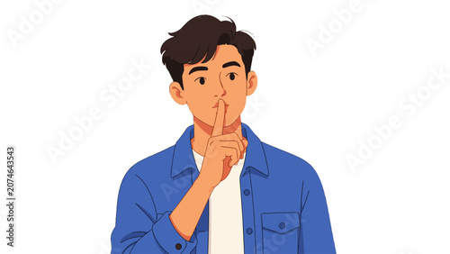 Foto Young man making quiet gesture with finger to lips illustration
