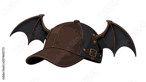 Photos Leather cap with bat wings in dark fantasy vector style