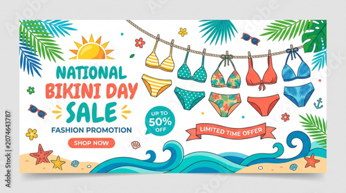 Foto National bikini day sale promotion with colorful swimwear